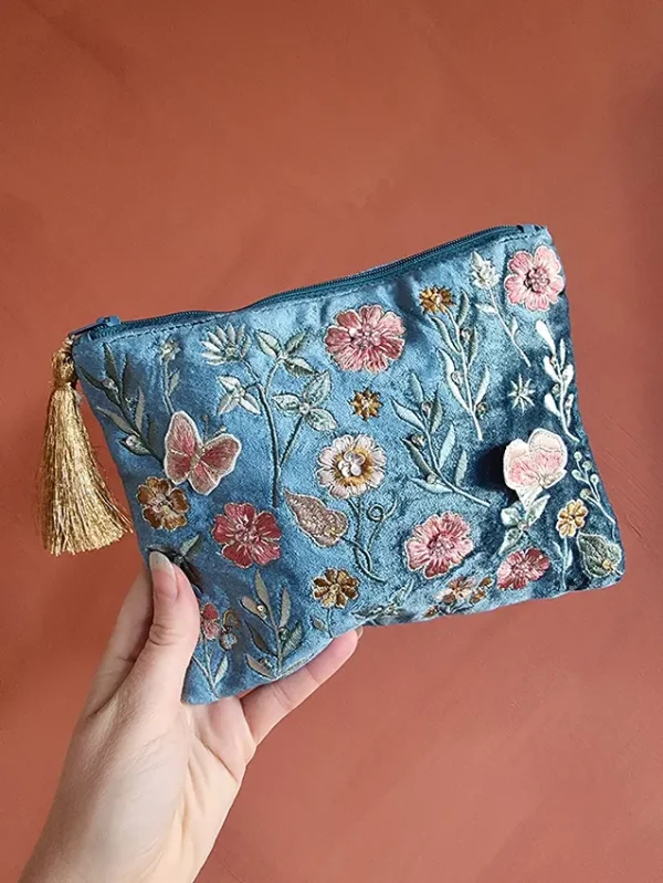 Fluwelen etui blauw bloemen - Afbeelding 3