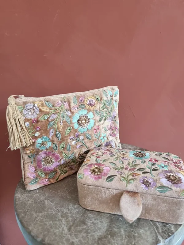Fluwelen etui beige bloemen - Afbeelding 5