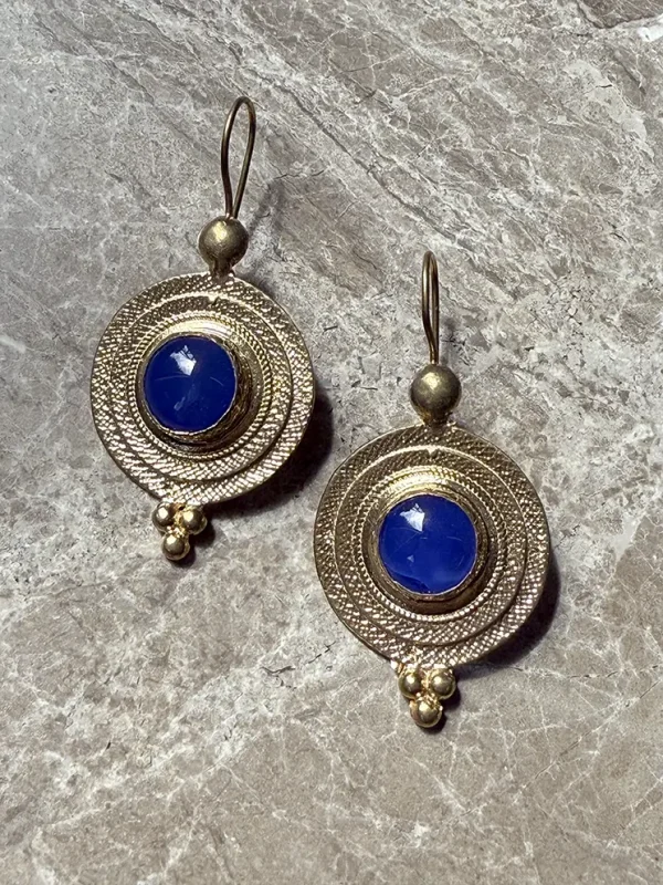Verguld Cat Eye blauw rond