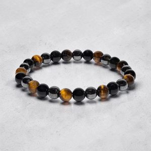 Heren armband Tijgeroog, Hematiet en Obsidiaan